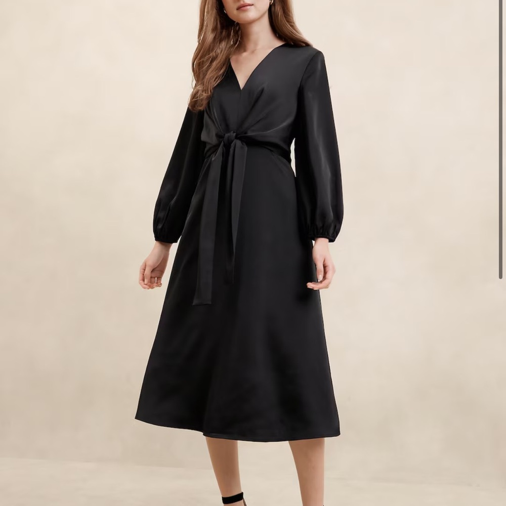 Satin Tie Front Midi Dress